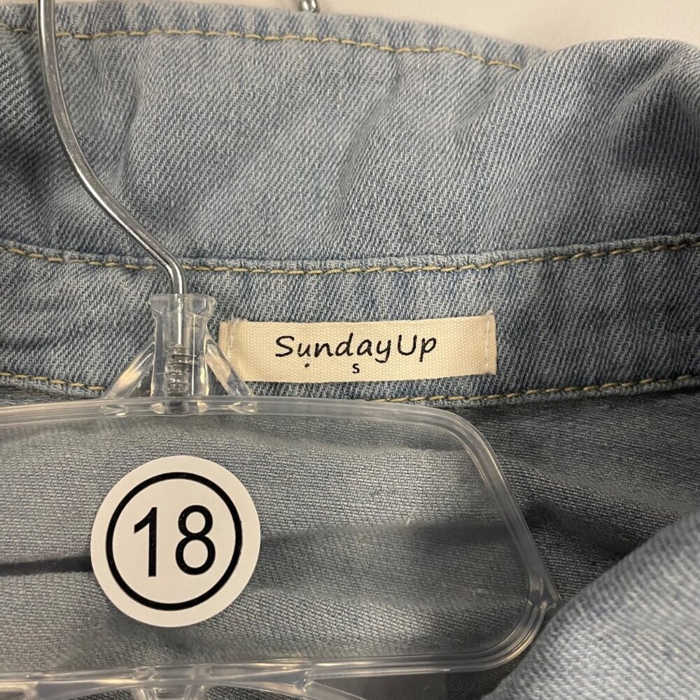 Sunday Up Womens Denim Button Up Top Long Sleeve Blue Size Small - Picture 8 of 9